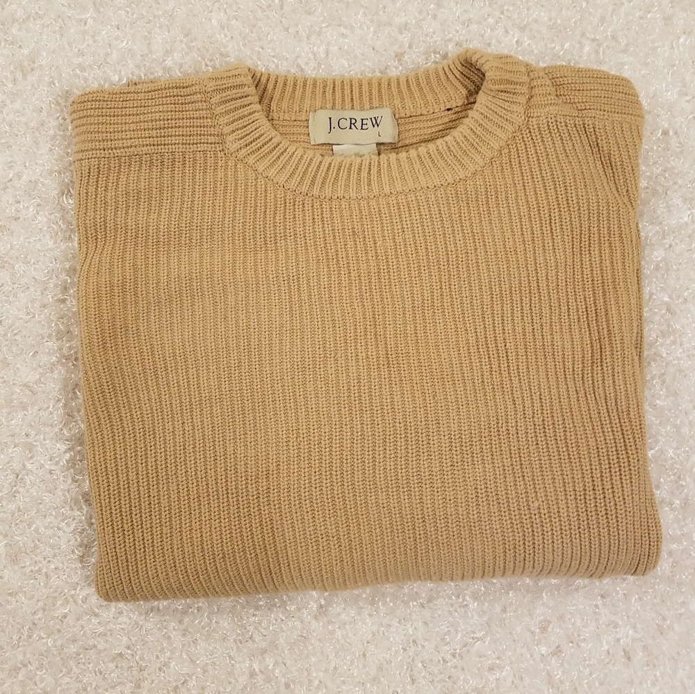J. Crew Mens Cotton Crewneck Sweater Beige Size L